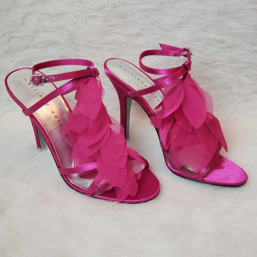 Martinez Valero "Corrine" T-Strap Satin Organza Special Occasion Stiletto Sandal